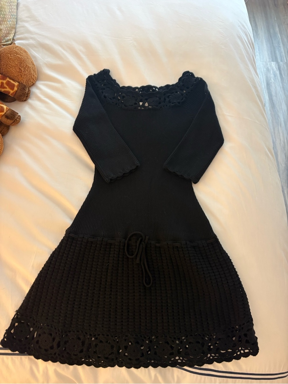 Frankie’s Bikinis Black Crochet-Trim Knit Dress